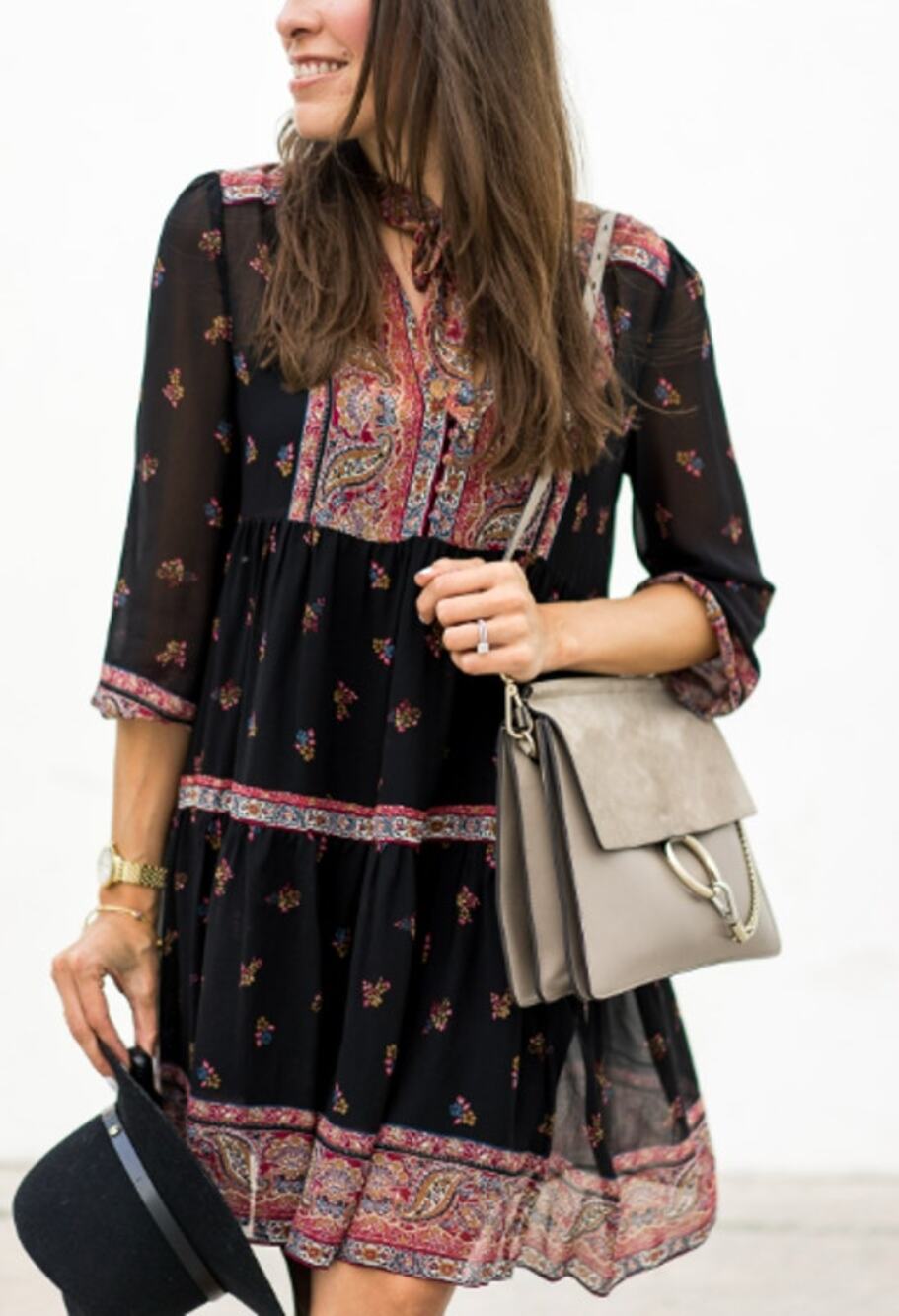 Joie Alpina Silk Black Red Paisley Floral Tie Neck Mini Dress Long Sleeve Slip M